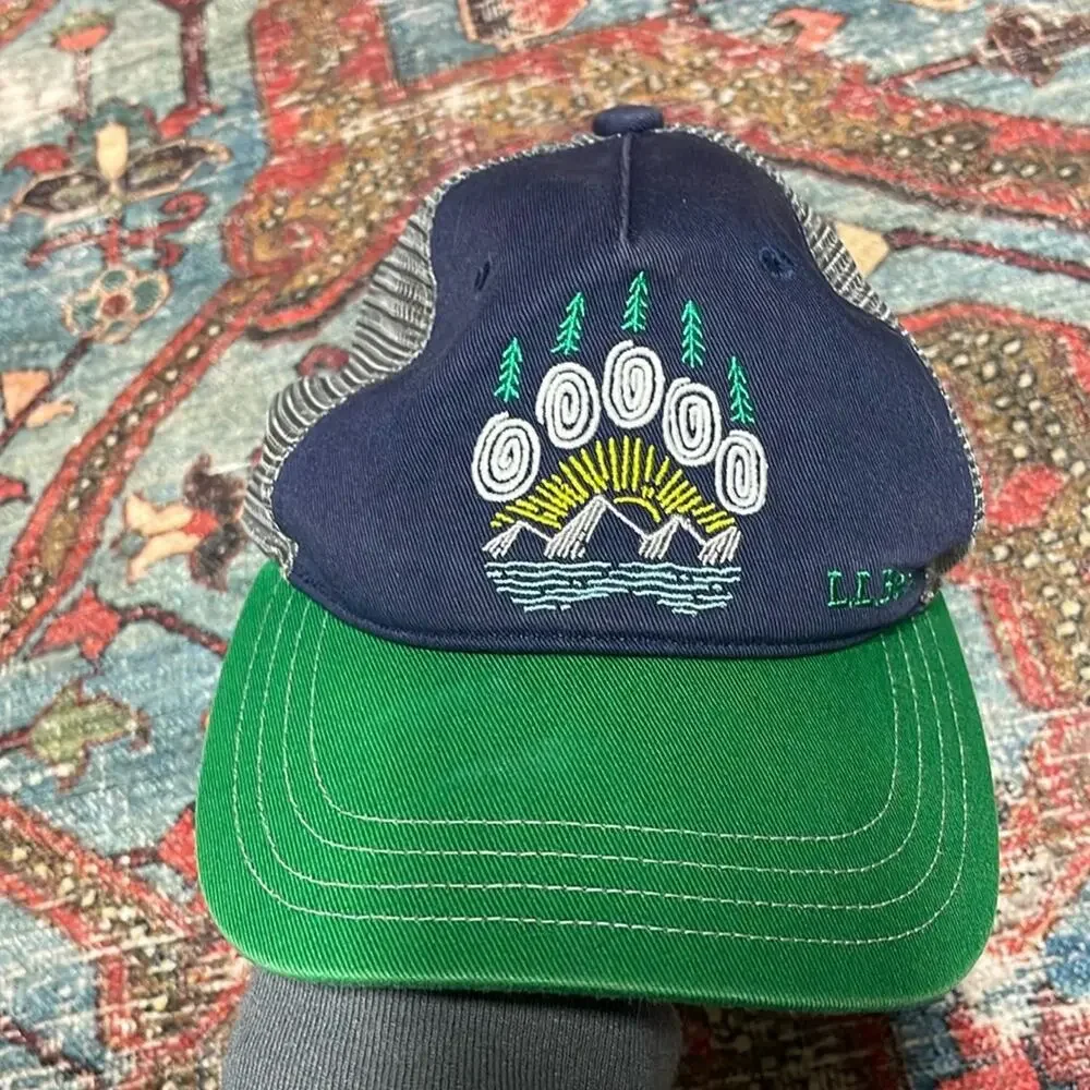 LL Bean Trucker Hat Adjustable Green Blue Youth